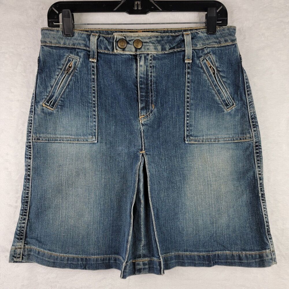 Gap Denim Jean Mini Skirt Size 8 Stretch Zip  Pleat Acid Wash Y2K Retro Western